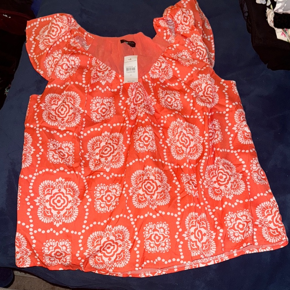 Ann Taylor Orange and White Blouse
